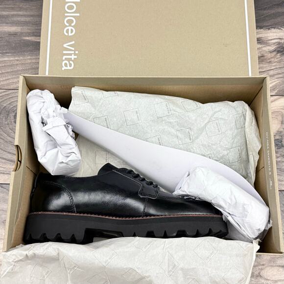 NIB Dolce Vita Morna 8.5 Chunky Lug Sole Lace Up Preppy Oxford Crinkle Patent - Picture 11 of 11